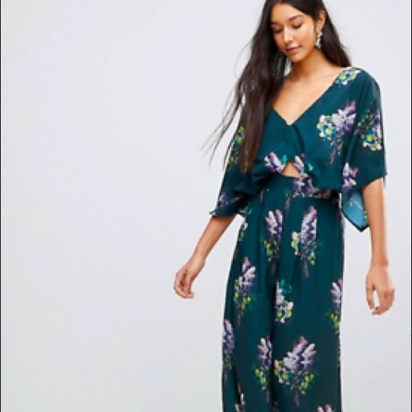 ASOS Pants - ASOS | Kimono Sleeve Wide Leg Jumpsuit | Floral Print | Green